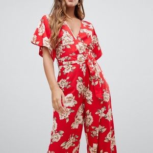 Boohoo tie waist jumpsuit in floral